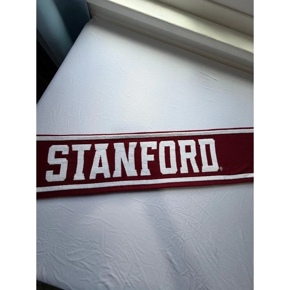 Stanford University Cardinal Scarf Burgundy White Knit Block S Tree Logo Fringe